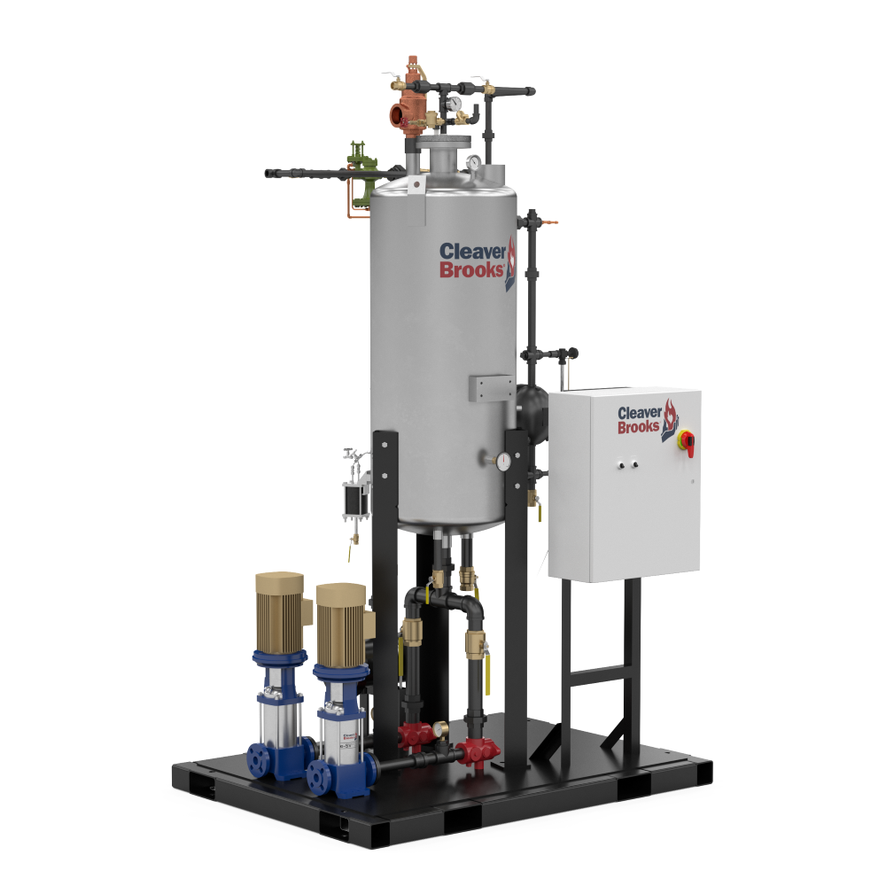 An angled view of the MiniMate Deaerator, a packaged deaerator designed for small-scale steam systems